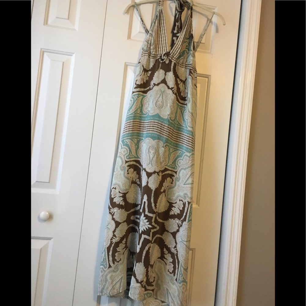 Gold Hawk silk halter maxi dress